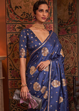Load image into Gallery viewer, Midnight Blue Copper Zari Woven Satin Silk Saree