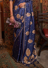 Load image into Gallery viewer, Midnight Blue Copper Zari Woven Satin Silk Saree