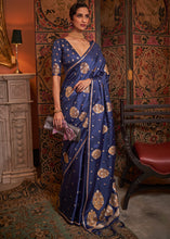 Load image into Gallery viewer, Midnight Blue Copper Zari Woven Satin Silk Saree
