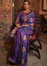 Load image into Gallery viewer, Grape Purple Copper Zari Woven Satin Silk Saree