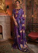 Load image into Gallery viewer, Grape Purple Copper Zari Woven Satin Silk Saree