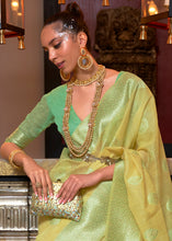 Cargar imagen en el visor de la galería, Blonde Yellow Woven Linen Silk Saree with Contrast Border &amp; Pallu