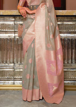Load image into Gallery viewer, Trout Grey Woven Linen Silk Saree with Contrast Border &amp; Pallu