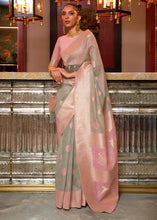 Load image into Gallery viewer, Trout Grey Woven Linen Silk Saree with Contrast Border &amp; Pallu