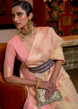 Load image into Gallery viewer, Beige Brown Woven Linen Silk Saree with Contrast Border &amp; Pallu