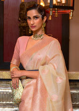 Load image into Gallery viewer, Beige Brown Woven Linen Silk Saree with Contrast Border &amp; Pallu