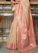 Load image into Gallery viewer, Beige Brown Woven Linen Silk Saree with Contrast Border &amp; Pallu