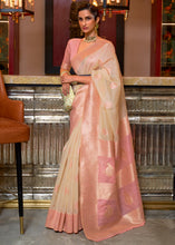 Load image into Gallery viewer, Beige Brown Woven Linen Silk Saree with Contrast Border &amp; Pallu
