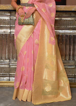 Load image into Gallery viewer, Flamingo Pink Woven Linen Silk Saree with Contrast Border &amp; Pallu
