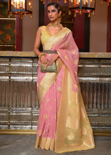 Load image into Gallery viewer, Flamingo Pink Woven Linen Silk Saree with Contrast Border &amp; Pallu