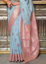 Load image into Gallery viewer, Sky Blue Woven Linen Silk Saree with Contrast Border &amp; Pallu