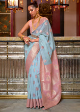 Load image into Gallery viewer, Sky Blue Woven Linen Silk Saree with Contrast Border &amp; Pallu