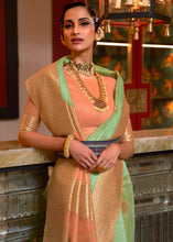 Load image into Gallery viewer, Fern Green Woven Linen Silk Saree with Contrast Border &amp; Pallu