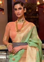 Load image into Gallery viewer, Fern Green Woven Linen Silk Saree with Contrast Border &amp; Pallu