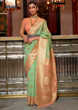 Load image into Gallery viewer, Fern Green Woven Linen Silk Saree with Contrast Border &amp; Pallu