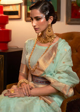 Load image into Gallery viewer, Pastel Green Copper Zari Handloom Woven Silk Saree