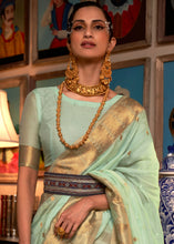 Load image into Gallery viewer, Pastel Green Copper Zari Handloom Woven Silk Saree