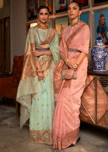 Load image into Gallery viewer, Rose Pink Copper Zari Handloom Woven Silk Saree