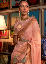 Load image into Gallery viewer, Rose Pink Copper Zari Handloom Woven Silk Saree