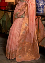 Load image into Gallery viewer, Rose Pink Copper Zari Handloom Woven Silk Saree