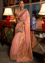 Load image into Gallery viewer, Rose Pink Copper Zari Handloom Woven Silk Saree
