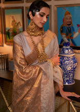 Load image into Gallery viewer, Mink Grey Copper Zari Handloom Woven Silk Saree