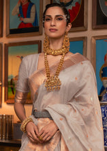 Load image into Gallery viewer, Mink Grey Copper Zari Handloom Woven Silk Saree