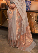 Load image into Gallery viewer, Mink Grey Copper Zari Handloom Woven Silk Saree