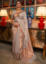 Load image into Gallery viewer, Mink Grey Copper Zari Handloom Woven Silk Saree