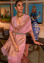 Load image into Gallery viewer, Carnation Pink Copper Zari Handloom Woven Silk Saree