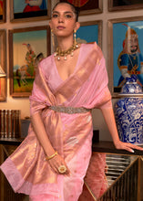 Load image into Gallery viewer, Carnation Pink Copper Zari Handloom Woven Silk Saree