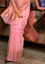 Load image into Gallery viewer, Carnation Pink Copper Zari Handloom Woven Silk Saree