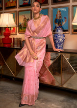 Load image into Gallery viewer, Carnation Pink Copper Zari Handloom Woven Silk Saree