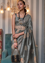 Load image into Gallery viewer, Steel Grey Copper Zari Woven Silk Saree with Sequence work