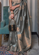 Load image into Gallery viewer, Steel Grey Copper Zari Woven Silk Saree with Sequence work