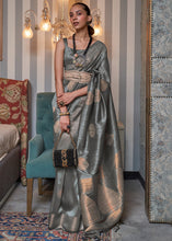 Load image into Gallery viewer, Steel Grey Copper Zari Woven Silk Saree with Sequence work