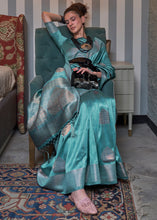 Load image into Gallery viewer, Curious Blue Copper Zari Woven Silk Saree with Sequence work