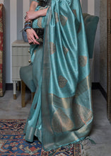 Load image into Gallery viewer, Curious Blue Copper Zari Woven Silk Saree with Sequence work