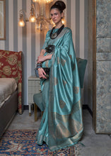 Load image into Gallery viewer, Curious Blue Copper Zari Woven Silk Saree with Sequence work