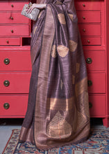 Load image into Gallery viewer, Mauve Purple Copper Zari Woven Silk Saree with Sequence work
