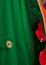 Load image into Gallery viewer, Dark Green Woven Paithani Silk Saree with Floral Motif Zari Border