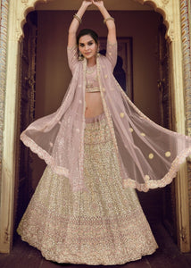 Lilac Purple Soft Net Lehenga Choli with Sequins, Thread, Zari & Dori work