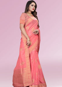 Punch Pink Zari Woven Silk Saree with Tassels on Pallu