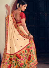 Load image into Gallery viewer, Cream White Woven Paithani Banarasi Silk Saree with Swarovski work &amp; Embroidered Blouse