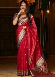 Cherry Red Woven Banarasi Silk Saree with Patola Pallu and Blouse