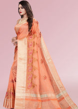 Laden Sie das Bild in den Galerie-Viewer, Salmon Orange Organza Silk Saree with Tassels on Pallu