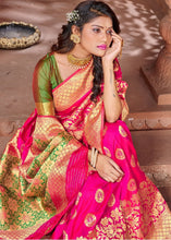 Carica l&#39;immagine nel visualizzatore Galleria,Magenta Zari Woven Soft Silk Saree with overall Butti work