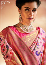 Load image into Gallery viewer, Taffy Pink Woven Banarasi Paithani Silk Saree