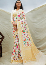 Load image into Gallery viewer, Off White Silk Floral Woven Saree