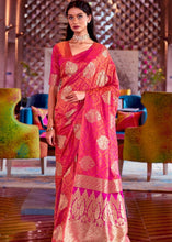 Load image into Gallery viewer, Brink Pink Satin Silk Saree with overall Golden Butti